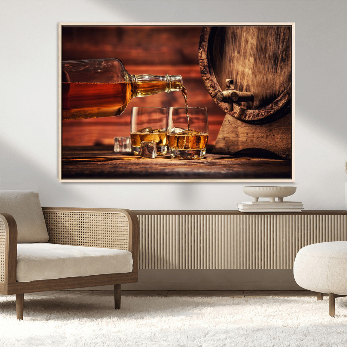 Whiskey and Cigar Canvas Wall Art | 3 Panel Bar Room Decor