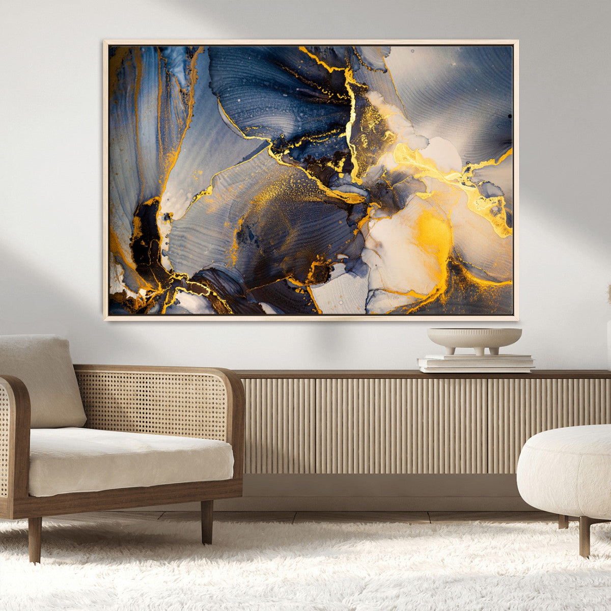 Large Abstract Wall Art Print -  Gold and Blue Abstract