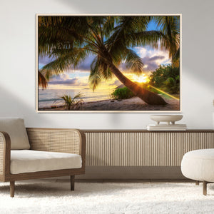 Tropical Island Sunset on the Beach Palms Wall Art Canvas
