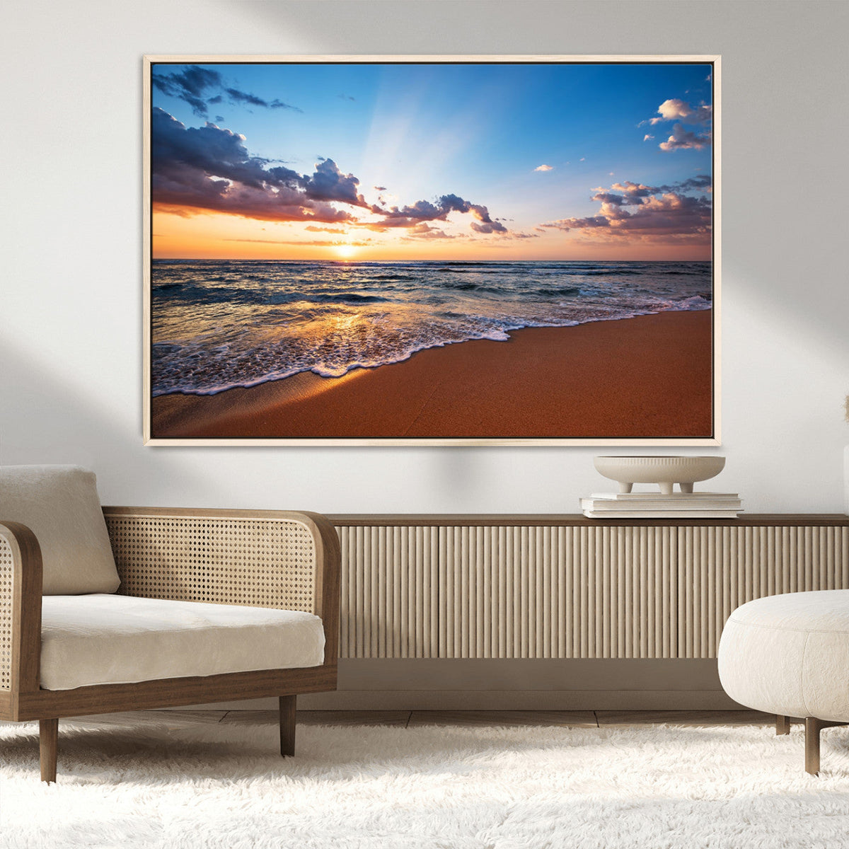 Serene Ocean Sunset Canvas Print, Golden Hour Beach Wall