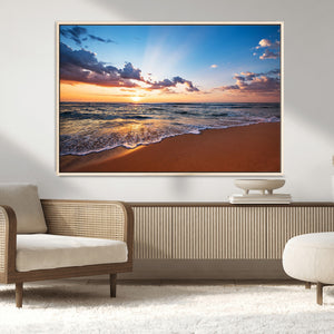 Serene Ocean Sunset Canvas Print, Golden Hour Beach Wall