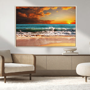 Golden Sunset Beach Canvas Wall Art – Triptych Seascape