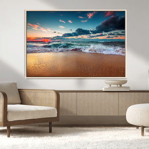 Sunset Ocean Beach Wall Art – Giclee Canvas Print, Coastal