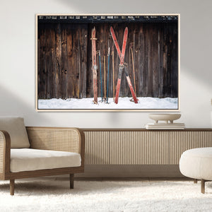 Vintage Ski Gear Canvas Print, Vintage Ski Gear Against