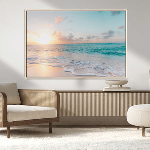 Tranquil Ocean Beach Sunset Canvas Wall Art | 3-Panel
