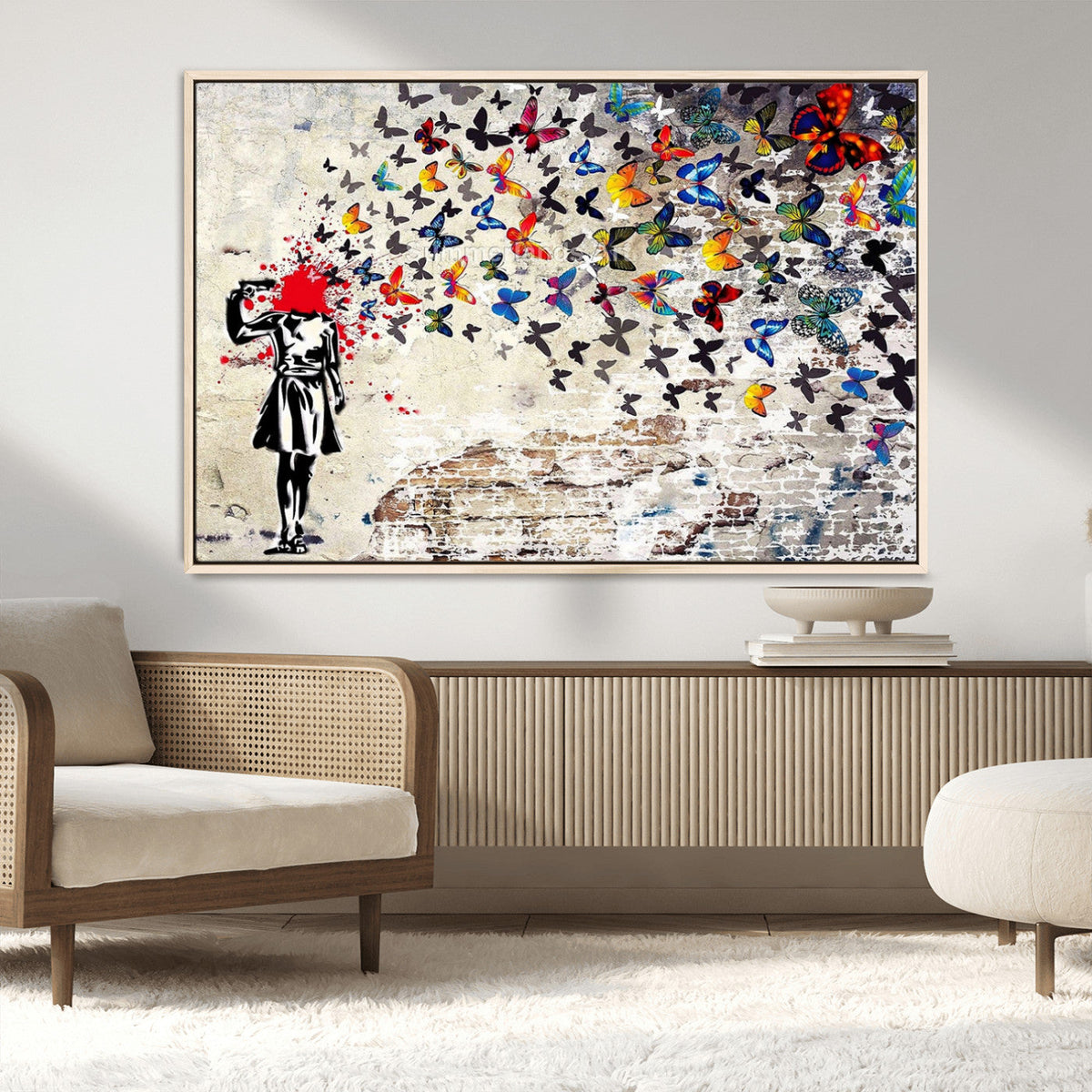 Banksy Art Butterfly Girl Explosion Canvas Art – Vibrant