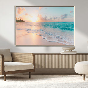 Beach Sunrise Wall Art, Coastal Seascape Canvas Print, Ocean