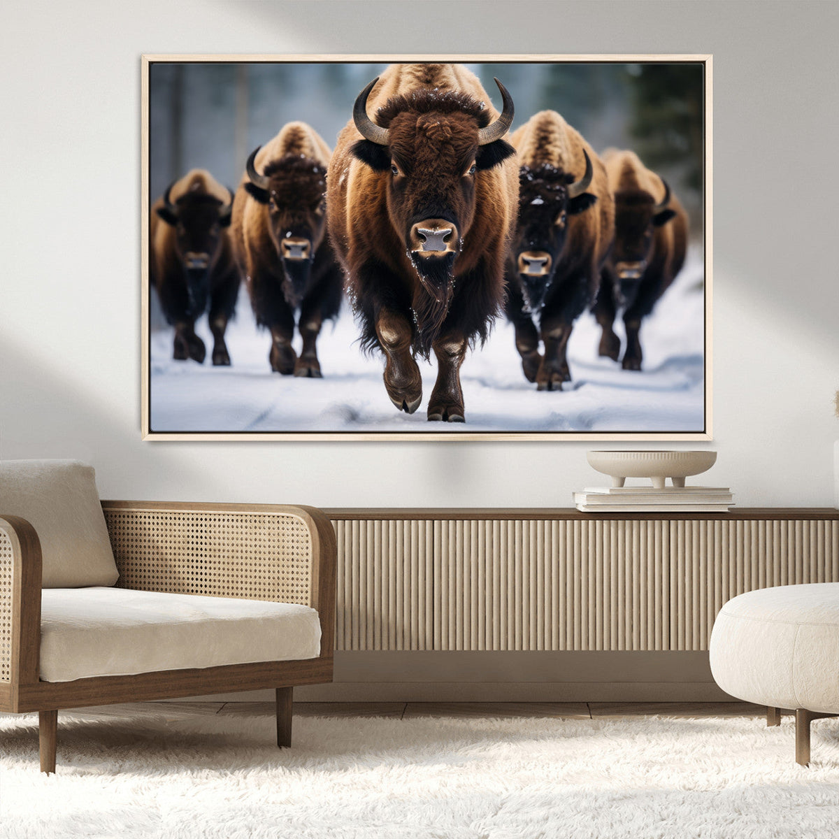 Buffalo Wall Art Canvas Print, American Bison Herd Wall Art