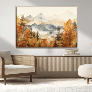 Golden Autumn Forest Wall Art Canvas | Mountain Landscape