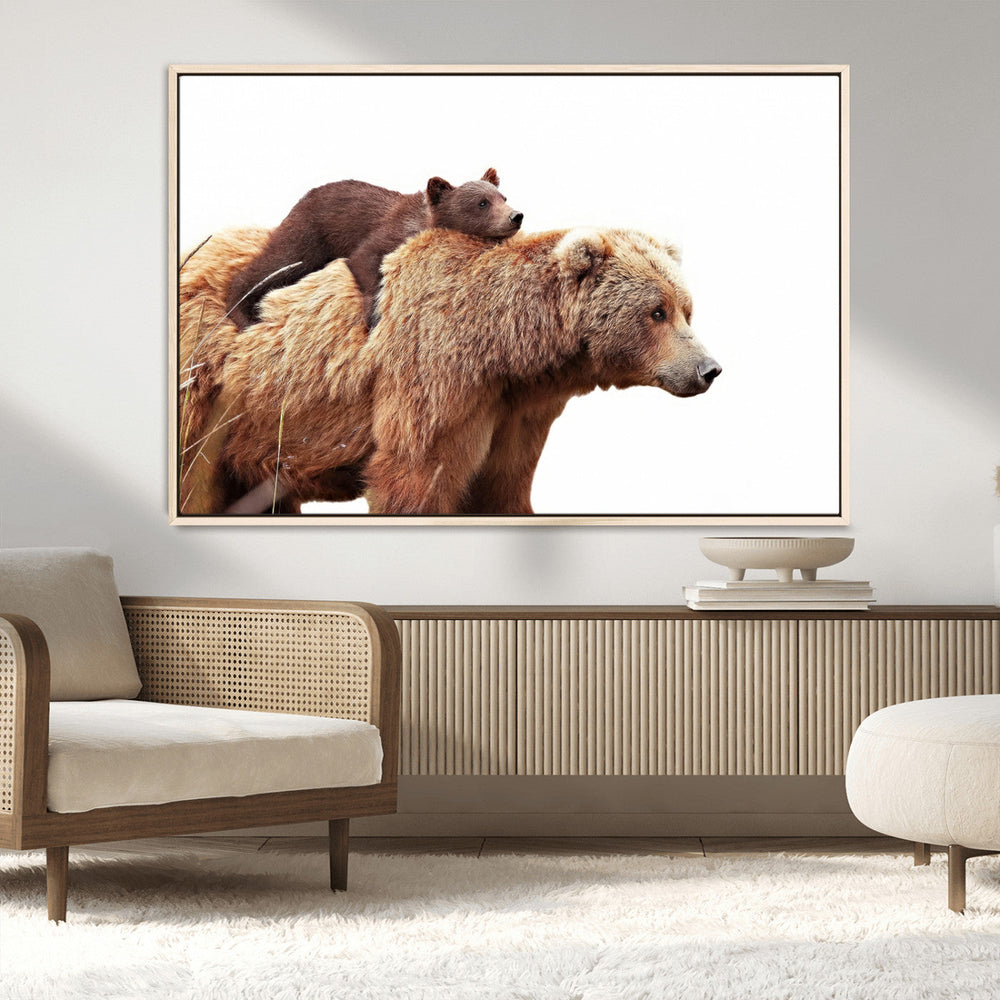 Mother and Baby Bear Canvas Wall Art - Adorable Wildlife