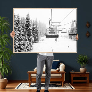 Ski Wall Art - Ski Lift Wall Art Canvas Print Snow Covered