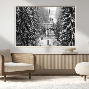 Winter Ski Lift Black and White Canvas Wall Art – Alpine
