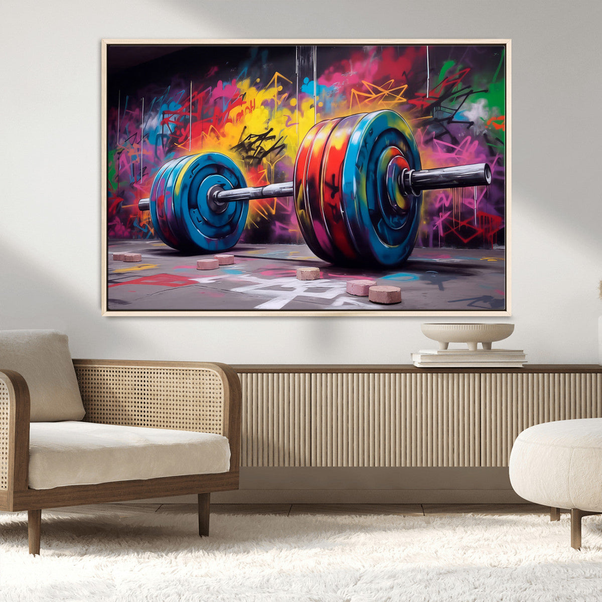Abstract Graffiti Barbell Canvas Wall Art – Urban Fitness