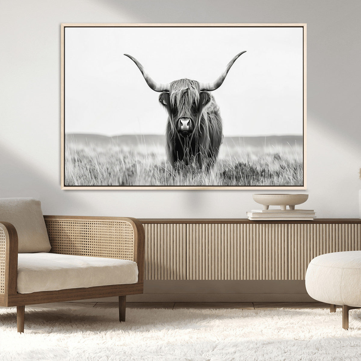 Highland Cow Canvas Wall Art – Majestic Beauty in Black and