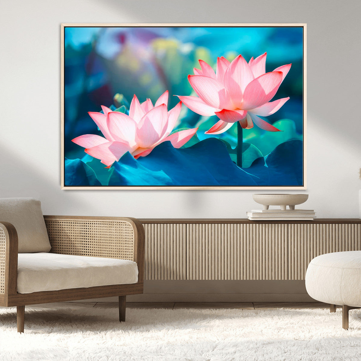 Pink Lotus Flower Canvas Wall Art | Vibrant Floral Wall