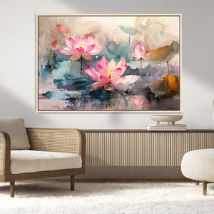 Lotus Flower Wall Art | 3-Panel Giclee Canvas Print of Pink