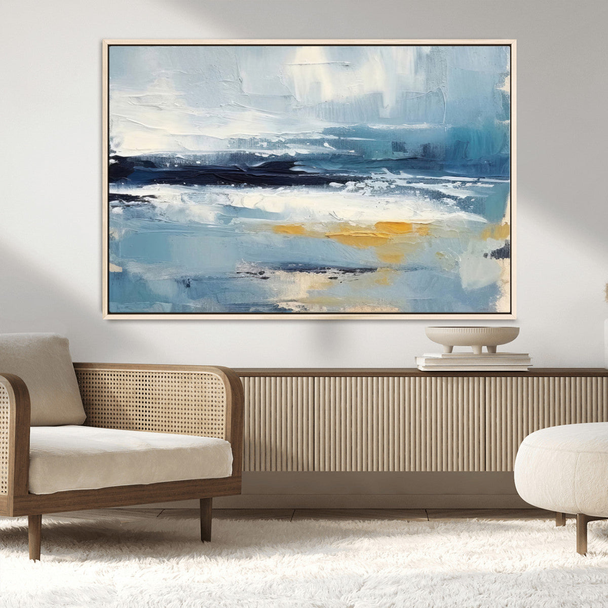 Abstract Ocean Canvas Wall Art - Coastal Blue and Gold