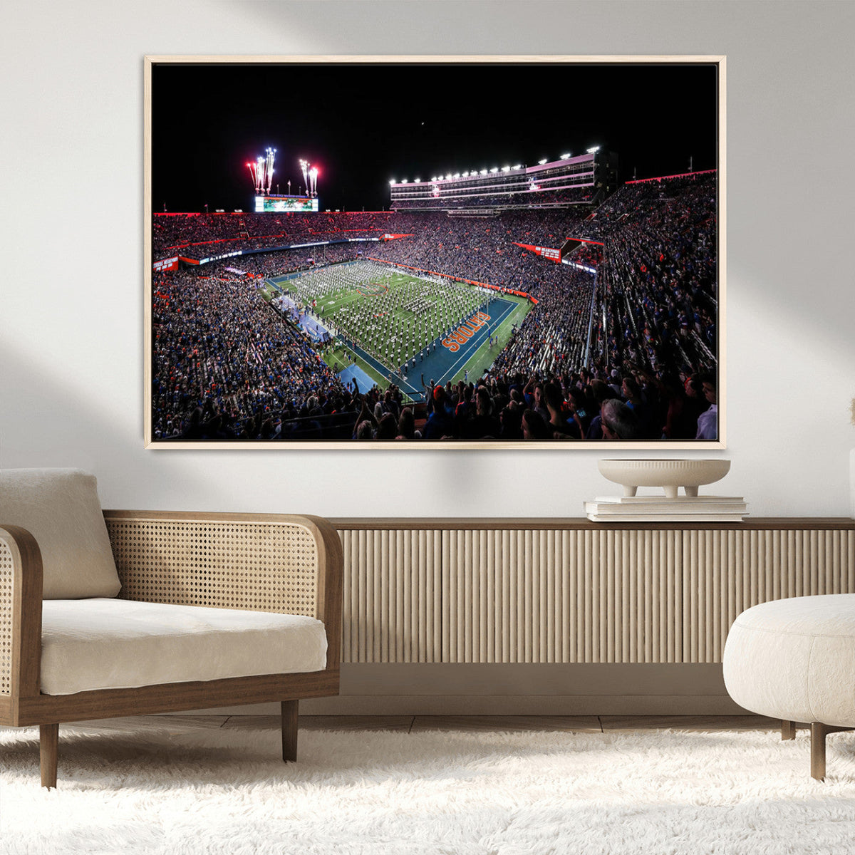Ben Hill Griffin Stadium Night Game Triple Canvas Wall Art -