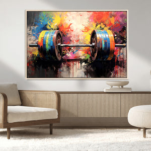 Weightlifting Barbell Art Triptych, Bold Abstract Fitness