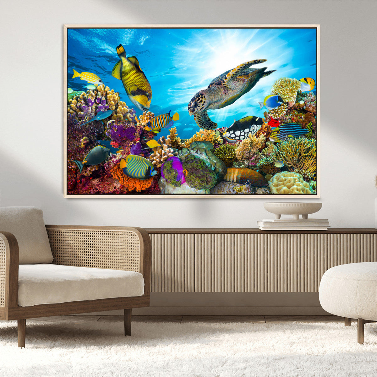 Colorful Coral Reef and Sea Life Turtle Canvas Print,