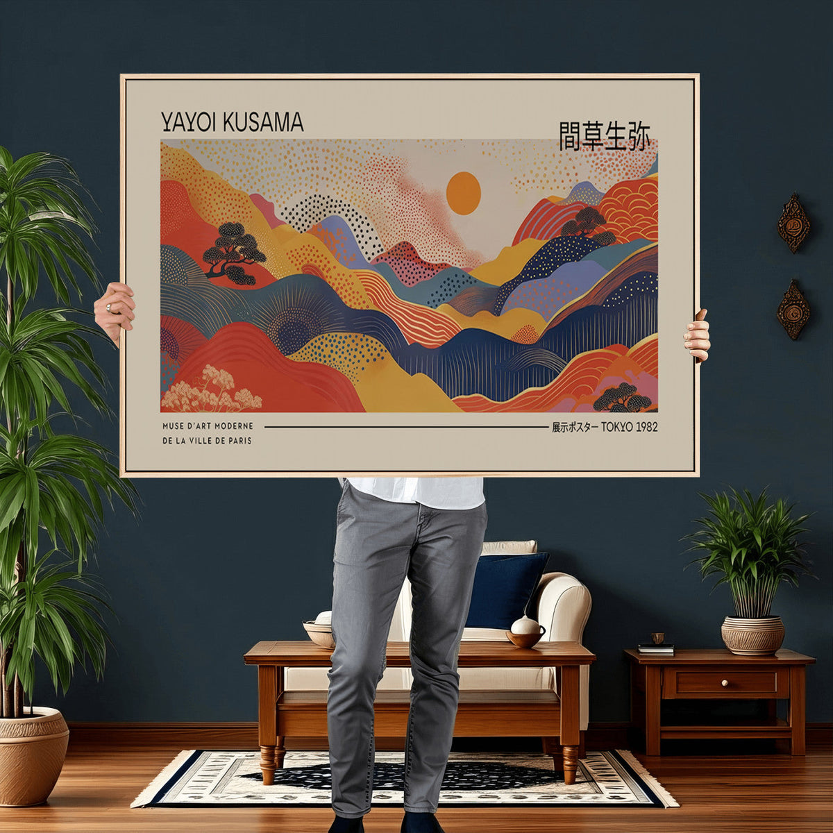 Yayoi Kusama Landscape Canvas Print, Vibrant Floral Mountain