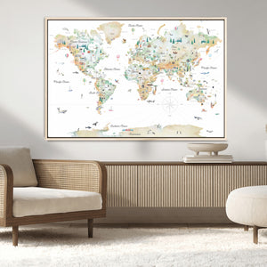 Animal World Map for Kids Room Decor