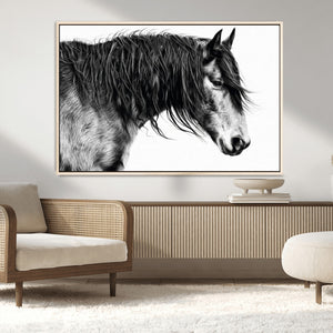 Majestic Horse Wall Art – Framed Black White Portrait Canvas
