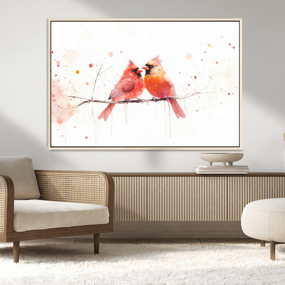 Cardinal Bird Canvas Wall Art - Male and Female Cardinal
