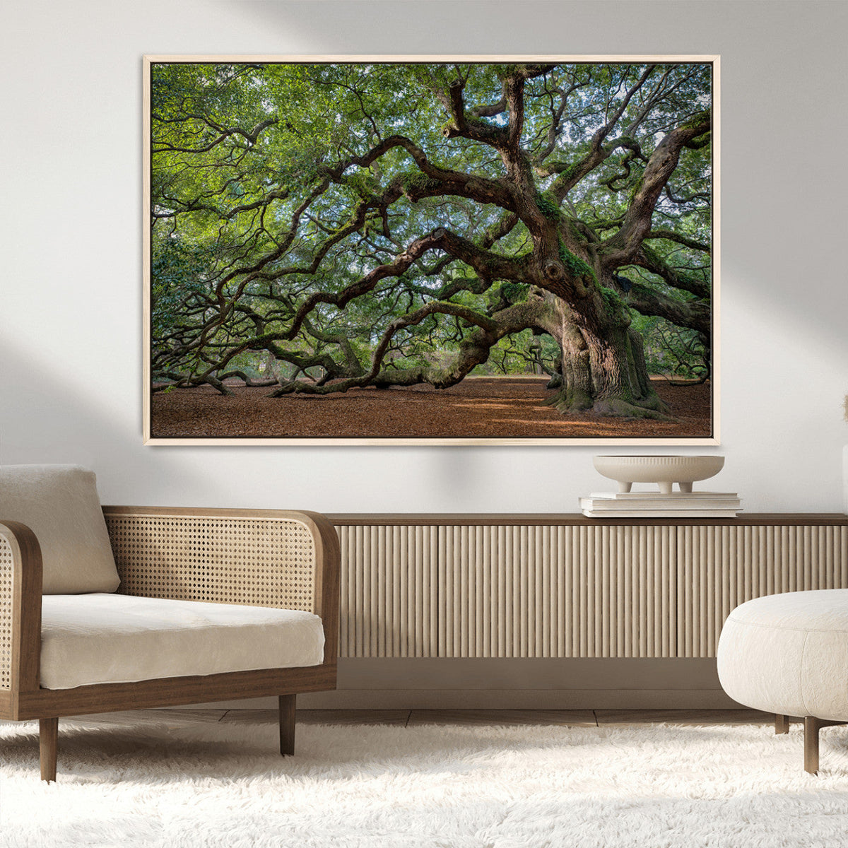 Historic Tree Wall Art – Framed Mossy Branch Canvas Artwork,