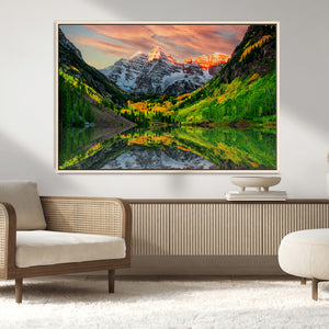 Maroon Bells Lake Wall Art Canvas Print – Framed Majestic