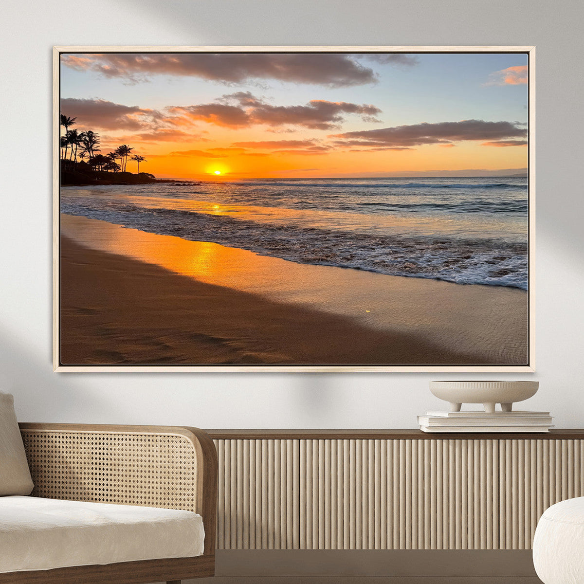 Tropical Beach Wall Art – Framed Sunset Ocean Canvas