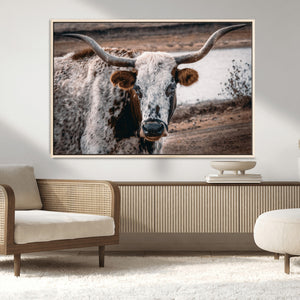 Texas Longhorn Wall Art Canvas Print – Framed Spotted Bull