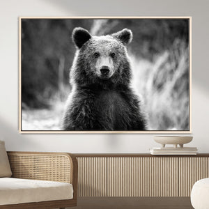Grizzly Bear Wall Art Canvas Print – Framed Black White