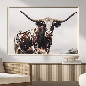 Texas Longhorn Wall Art Canvas Print – Framed Spotted Bull
