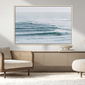 Ocean Waves Wall Art Canvas Print – Framed Surfer Lineup