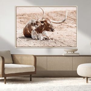Texas Longhorn Wall Art Canvas Print – Framed Resting Bull