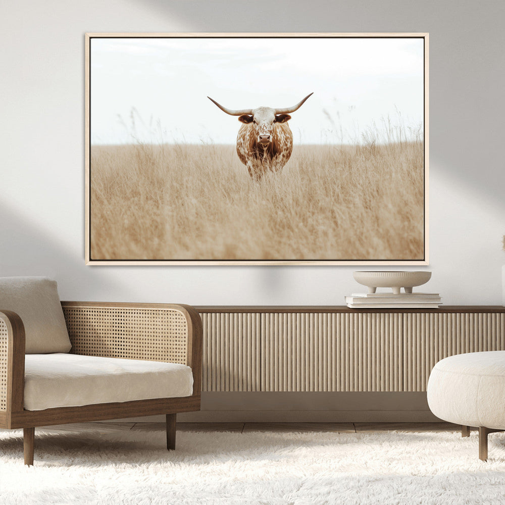 Texas Longhorn Wall Art Canvas Print – Framed Lone Cattle