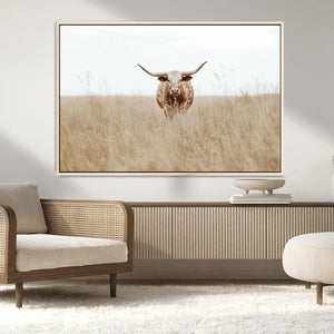 Texas Longhorn Wall Art Canvas Print – Framed Lone Cattle