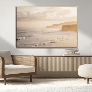 Misty Coastal Wall Art Canvas Print – Framed Golden Sunset