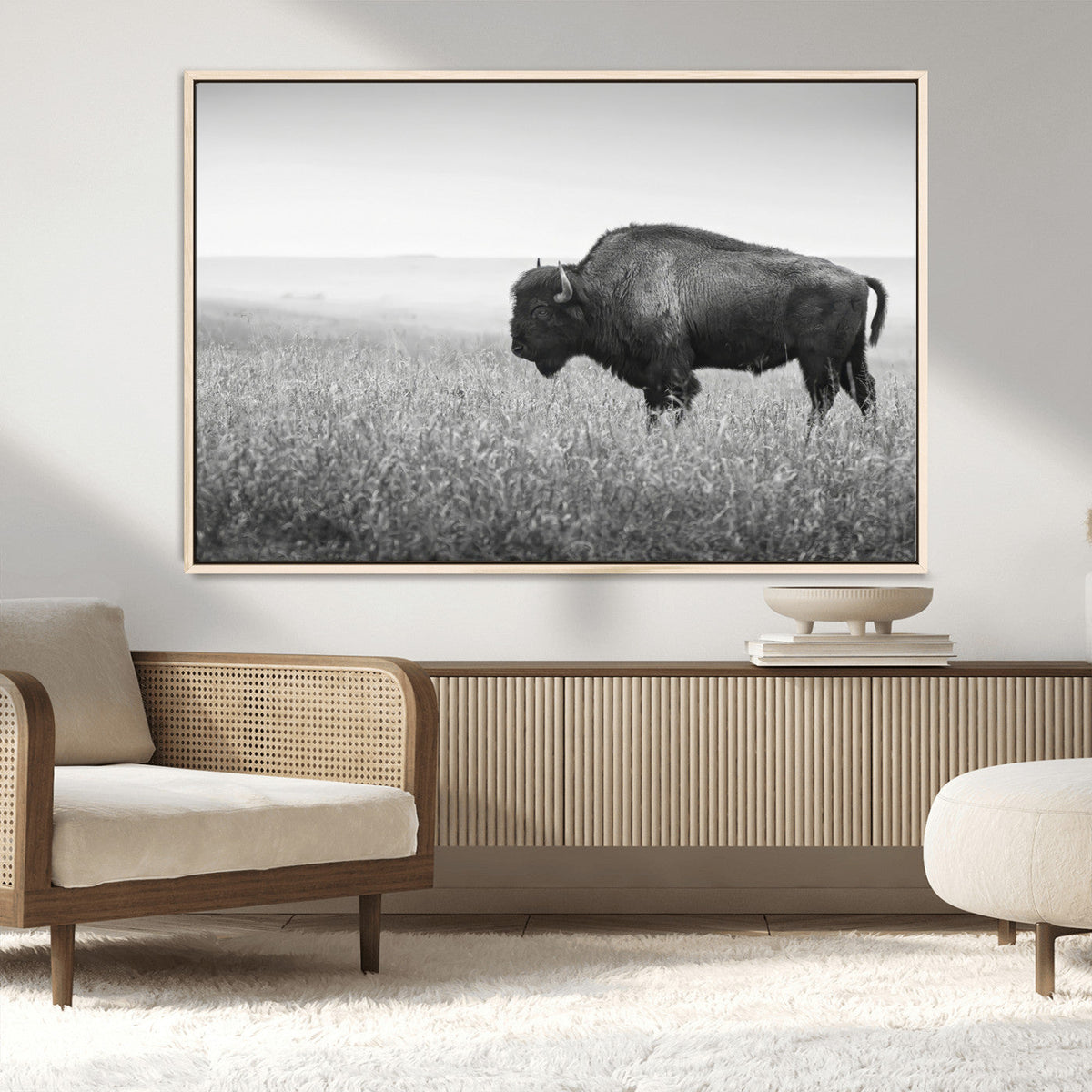 Bison Wall Art Canvas Print – Framed Rustic Wildlife Scene