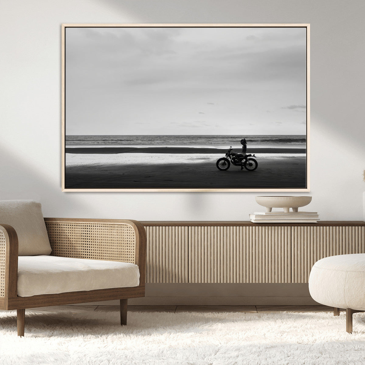 Motorcycle Beach Wall Art Canvas Print – Framed Vintage