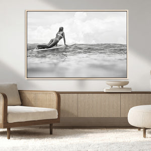 Black and White Surfing Wall Art Canvas Print – Framed Ocean