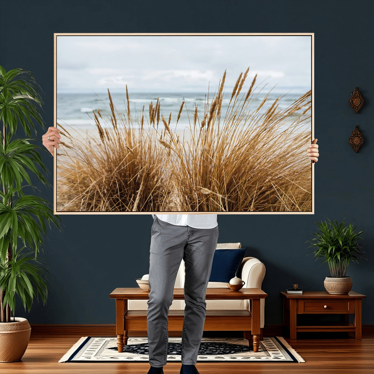 Beach Grass Wall Art Canvas Print – Framed Coastal Dunes Art