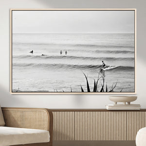 Surfer Silhouette Wall Art – Framed Calm Ocean Canvas