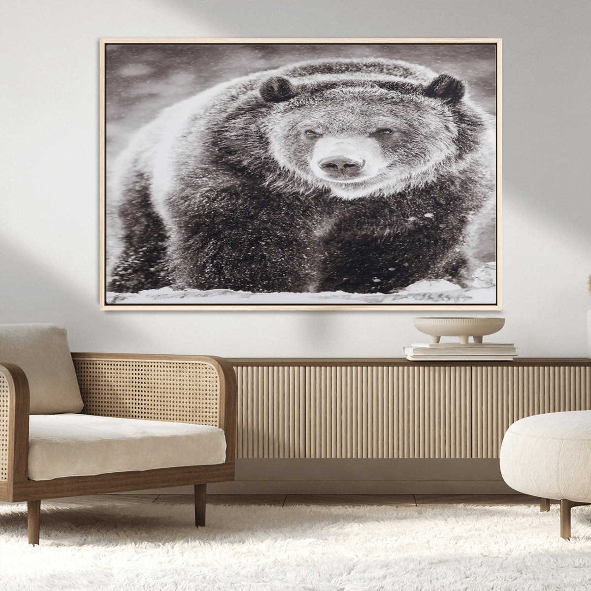 Grizzly Bear Wall Art Canvas Print – Framed Rustic Lodge Art