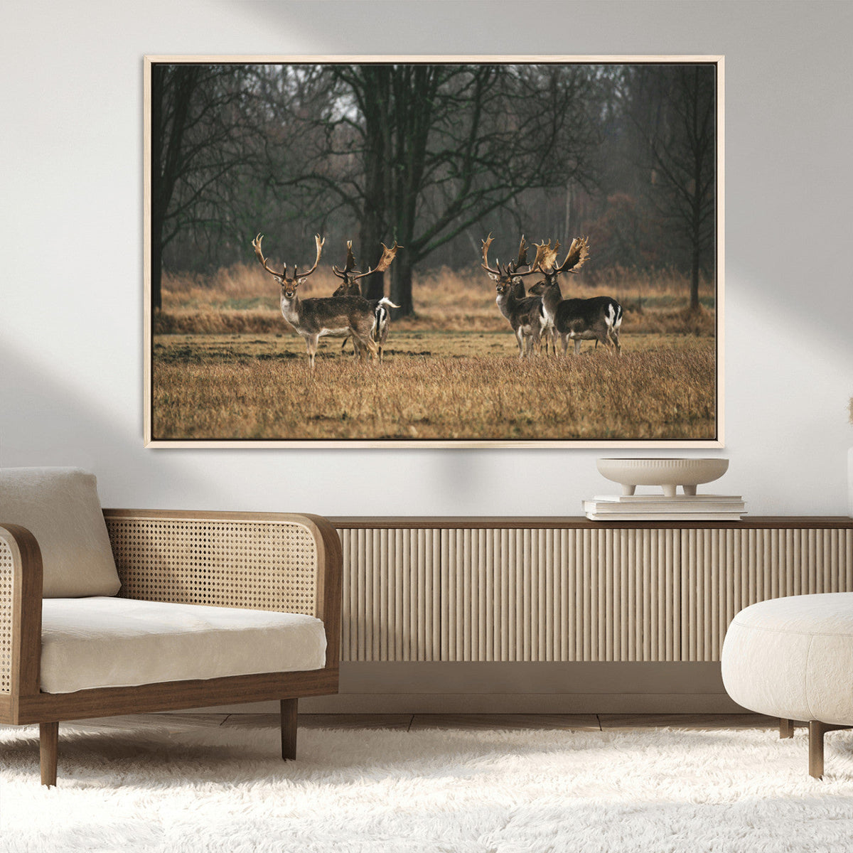 Deer Wall Art Canvas Print – Framed Rustic Wildlife Stags