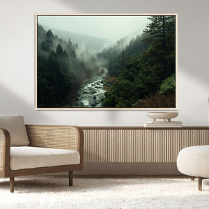 Misty Forest Wall Art Canvas Print – Framed Foggy River