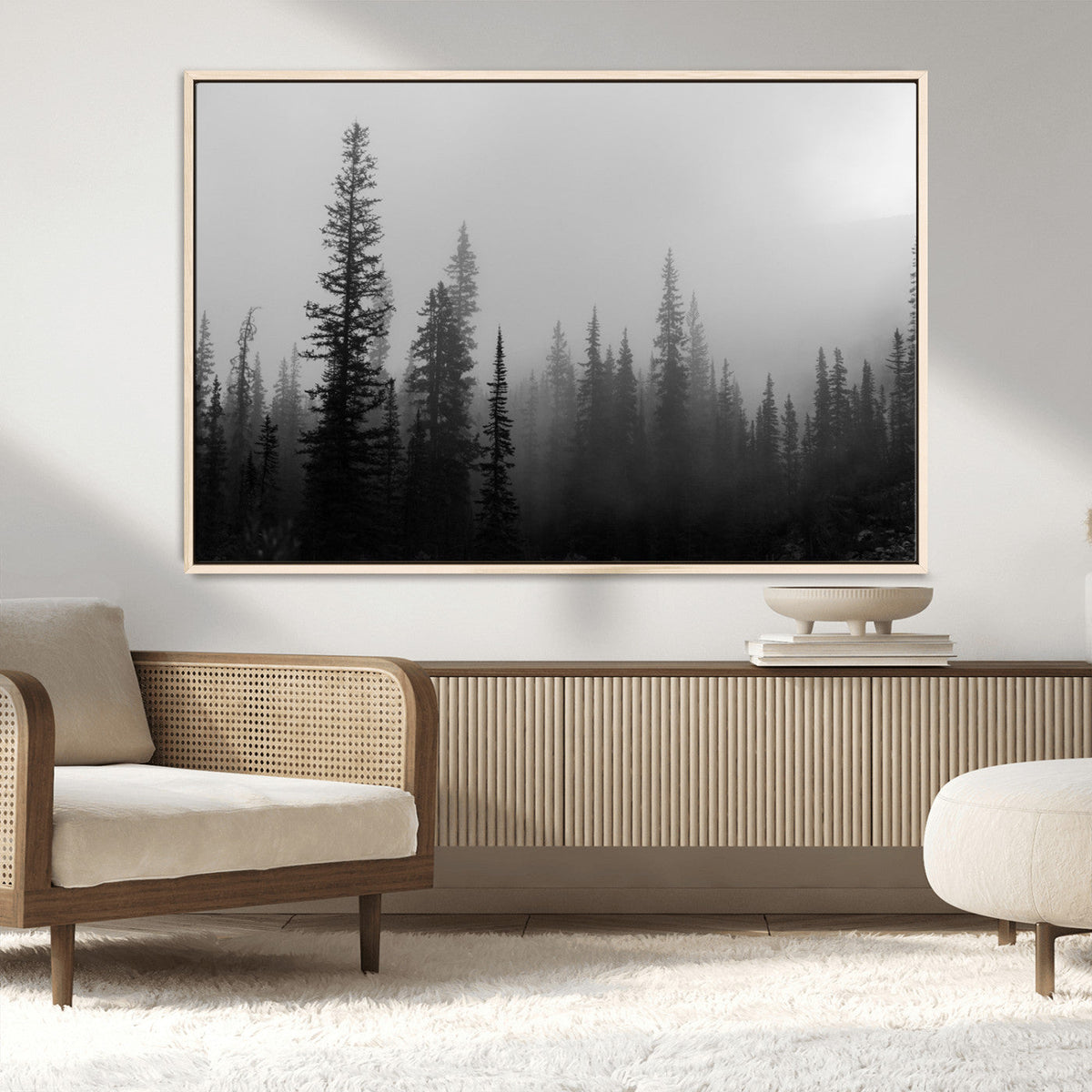 Misty Pines Wall Art Canvas Print – Framed Woodland
