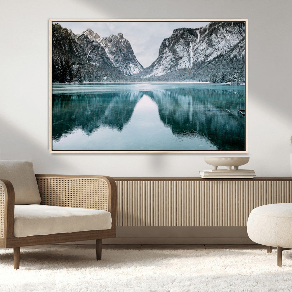 Mountain Lake Wall Art Canvas Print – Framed Toblacher See