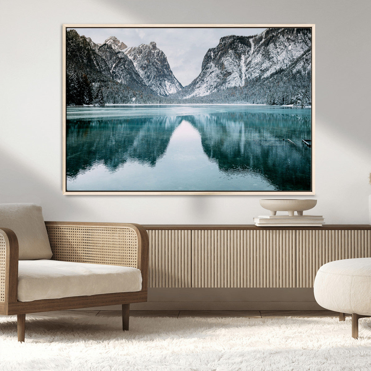 Mountain Lake Wall Art Canvas Print – Framed Toblacher See